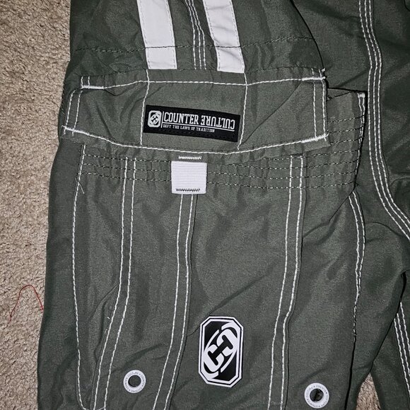 Counter Culture Cargo Swim Shorts Men's Large Olive Green Drawstring - Picture 3 of 5